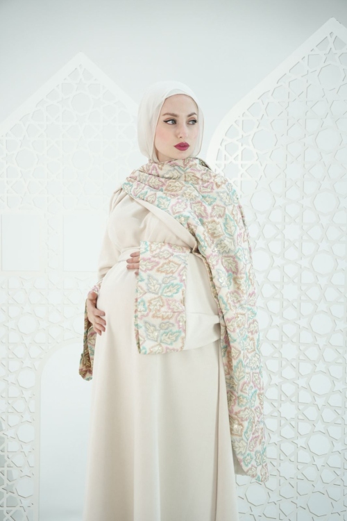 فستان رفيف لون بيج نقشة الورد 