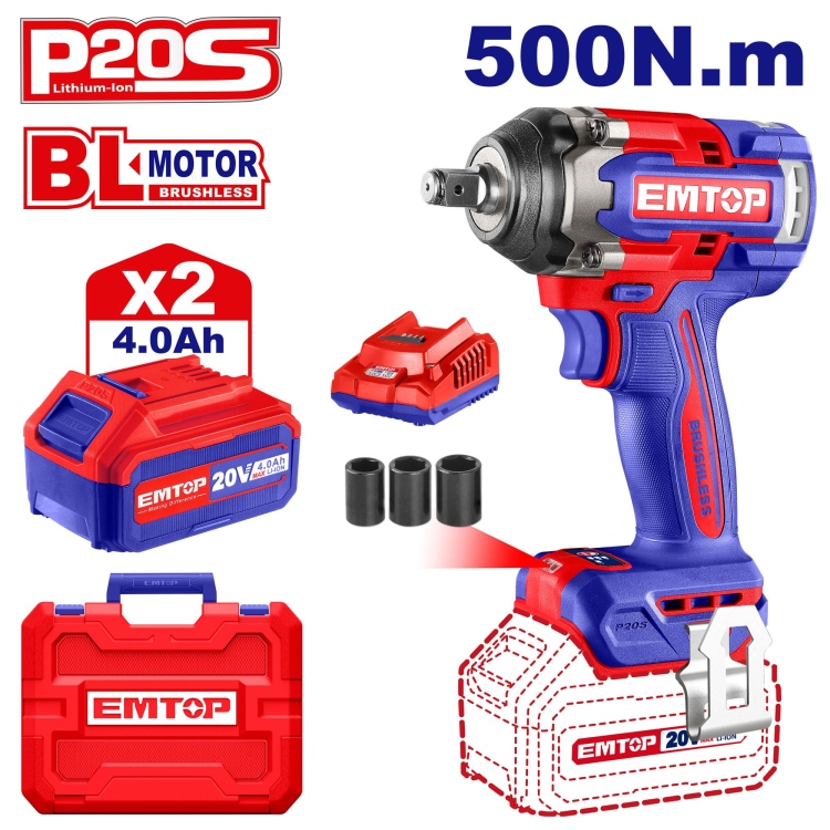 درل بكسات 500N 20V شحن 2 بطاريةECIWL2050         Brushless Motor 4A (1/2")  