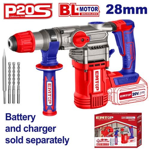 همر شحن 28MM بدون بطارية SDS_PLUS 20V مع4ريش 4حركاتELRH20288     Brushless Motot  