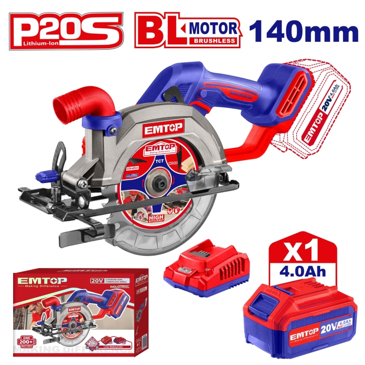 منشار صينية شحن 140MM 20V مع 1 بطارية 4A وشاحن ELCS14021   Brushless Motor  