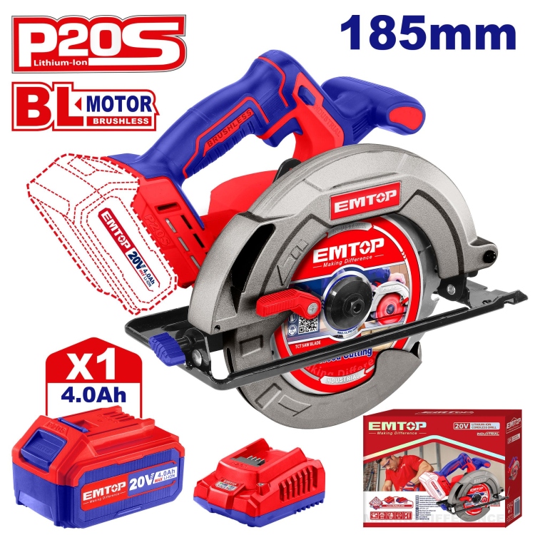 منشار صينية شحن 185MM 20V مع 1 بطارية 4A وشاحن ELCS18511     Brushless Motor  