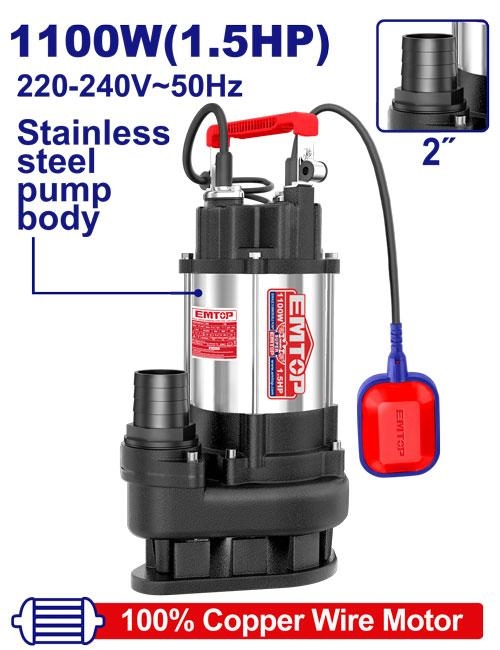 مضخة ماء غاطس مع فرامة 1.5 حصان ارتفاع 15 متر تدفق 366L مخرج 2"  EWPPQD11001