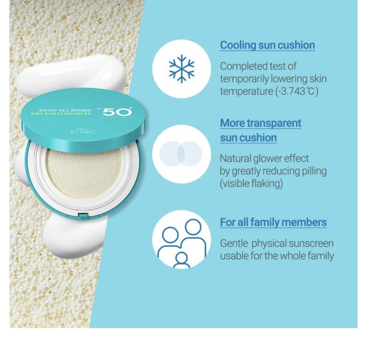 Scinic Enjoy All Around Airy Sun Cushion SPF50 PA++++  واقي شمس فيزيائي