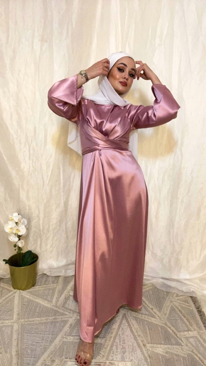 فستان ستان زهري/nude