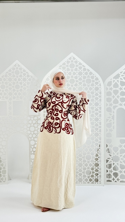 فستان (الأماني) نقشة لون خمري