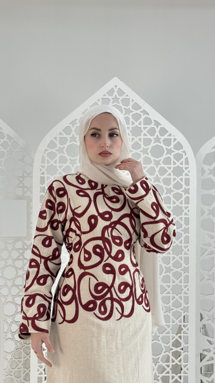 فستان (الأماني) نقشة لون خمري