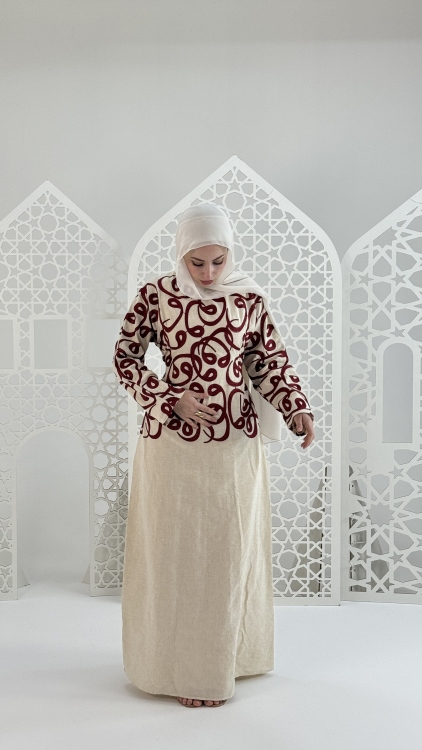 فستان (الأماني) نقشة لون خمري