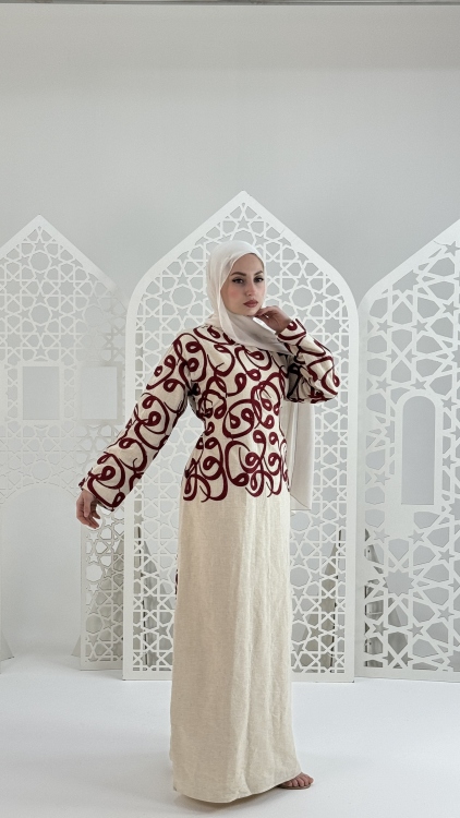 فستان (الأماني) نقشة لون خمري