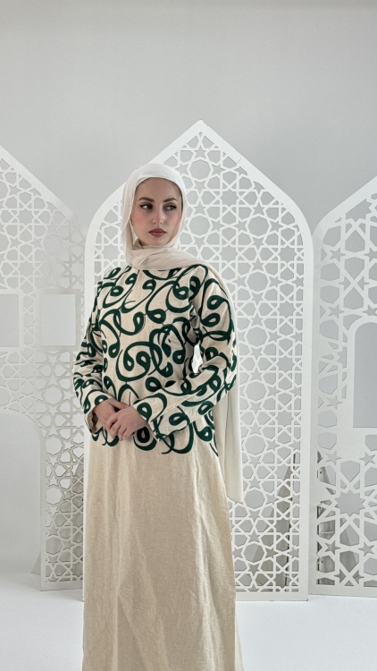 فستان(الأماني)نقشة لون اخضر