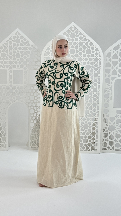 فستان(الأماني)نقشة لون اخضر