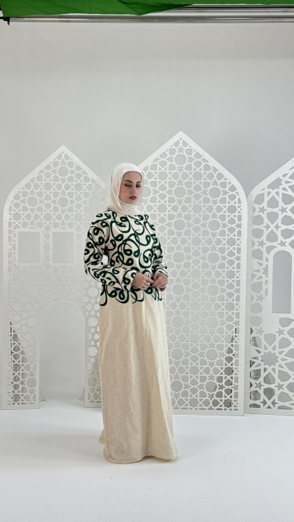 فستان(الأماني)نقشة لون اخضر