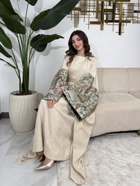 Long Sleeve Dress With Abaya جلابية ماسة 