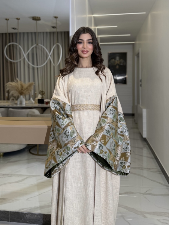 Long Sleeve Dress With Abaya جلابية ماسة 