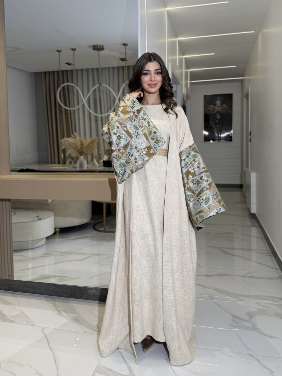 Long Sleeve Dress With Abaya جلابية ماسة 