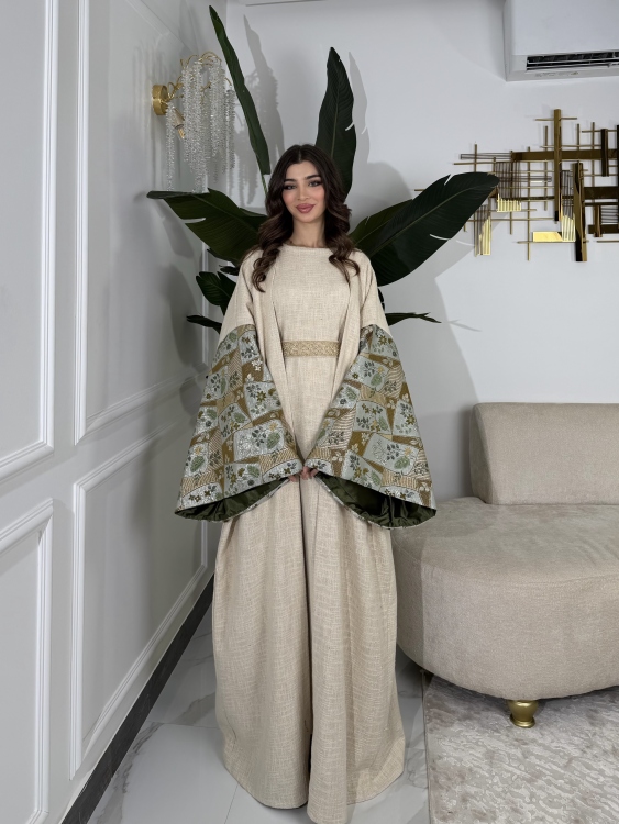 Long Sleeve Dress With Abaya جلابية ماسة 