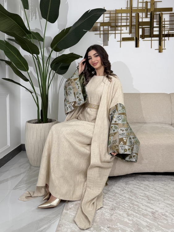 Long Sleeve Dress With Abaya جلابية ماسة 
