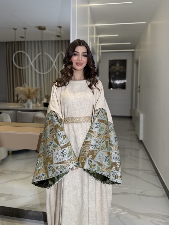 Long Sleeve Dress With Abaya جلابية ماسة 