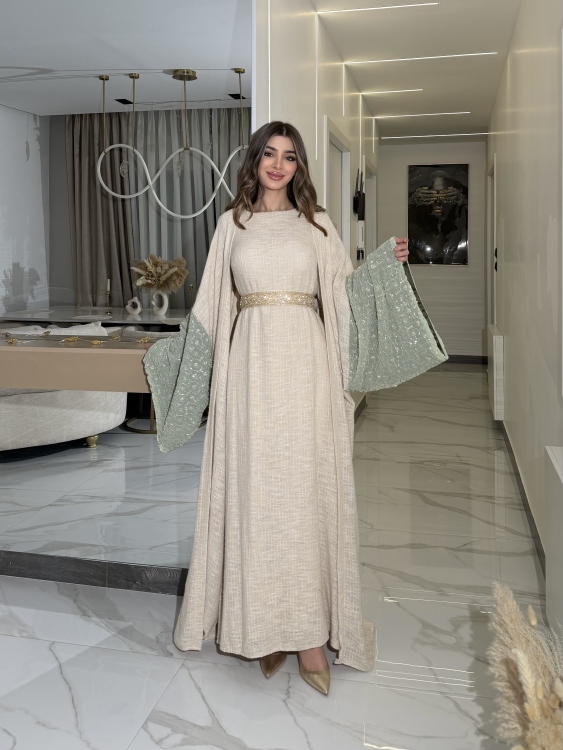 Long Sleeve Dress With Abaya جلابية ماسة ()
