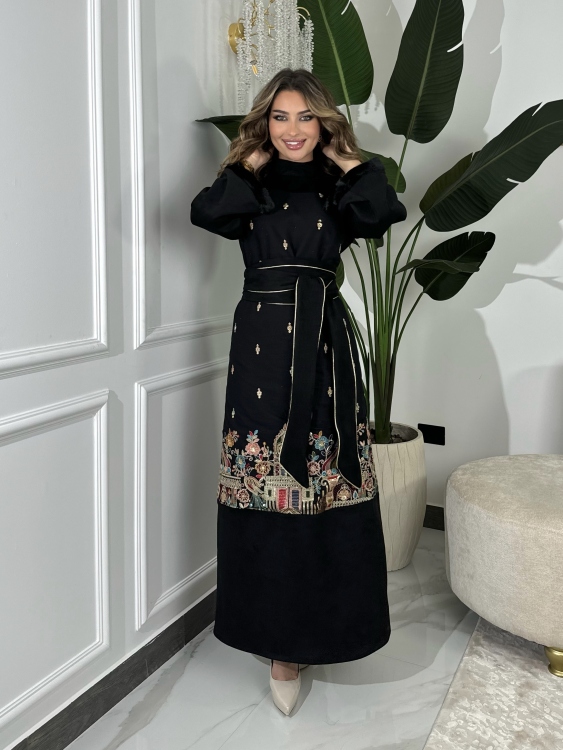 Jalabiya Dress With Fur Collar(نقشة 2)جلابية الكشخه 