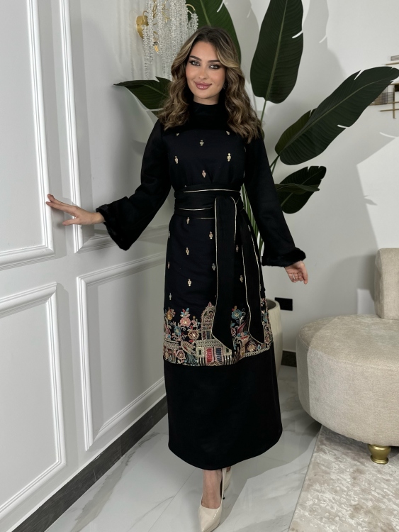 Jalabiya Dress With Fur Collar(نقشة 2)جلابية الكشخه 