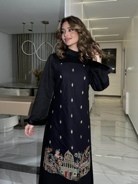 Jalabiya Dress With Fur Collar(نقشة 2)جلابية الكشخه 