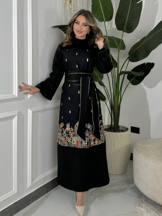 Jalabiya Dress With Fur Collar(نقشة 2)جلابية الكشخه 