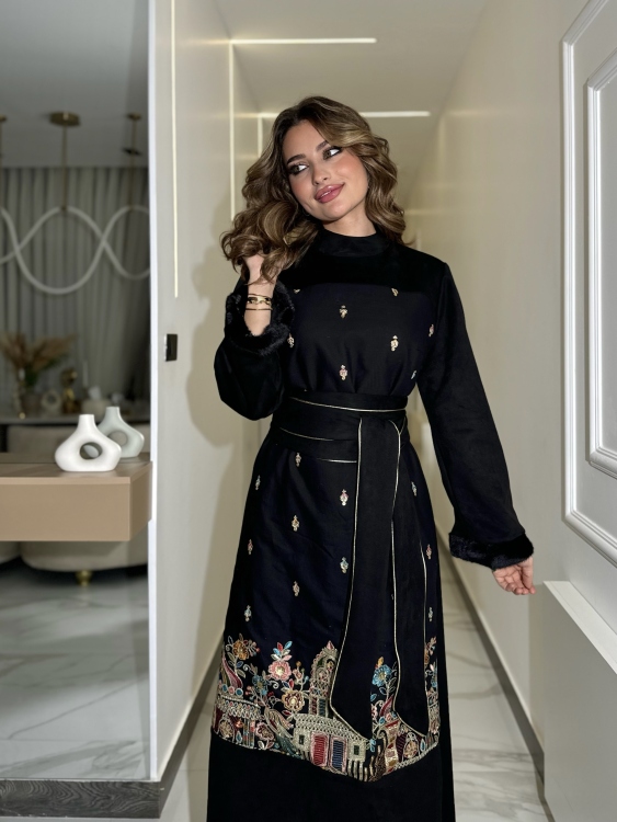 Jalabiya Dress With Fur Collar(نقشة 2)جلابية الكشخه 