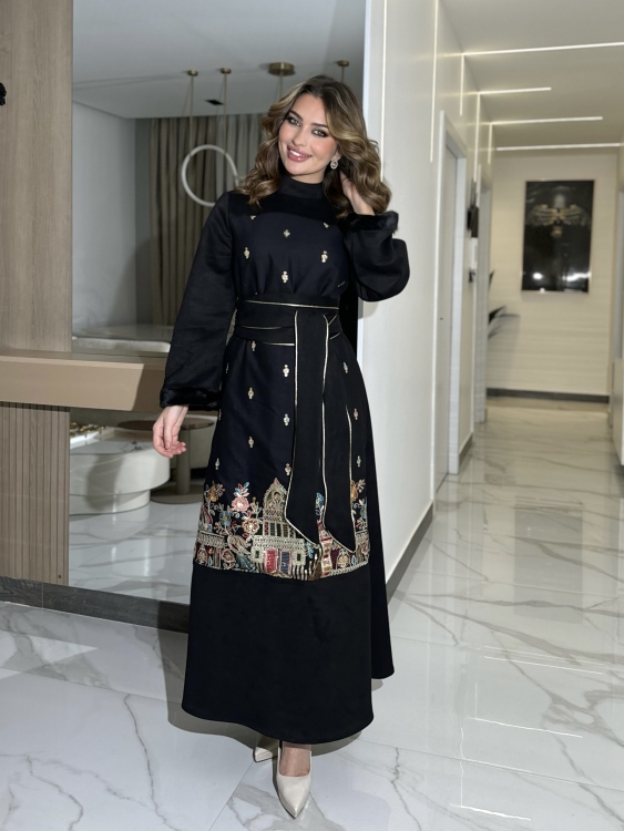 Jalabiya Dress With Fur Collar(نقشة 2)جلابية الكشخه 
