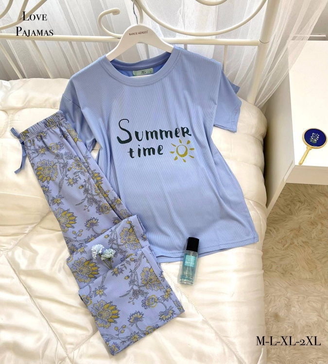 بيجامه بنطلون قطعتين محزز 206