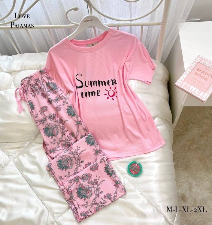 بيجامه بنطلون قطعتين محزز 206