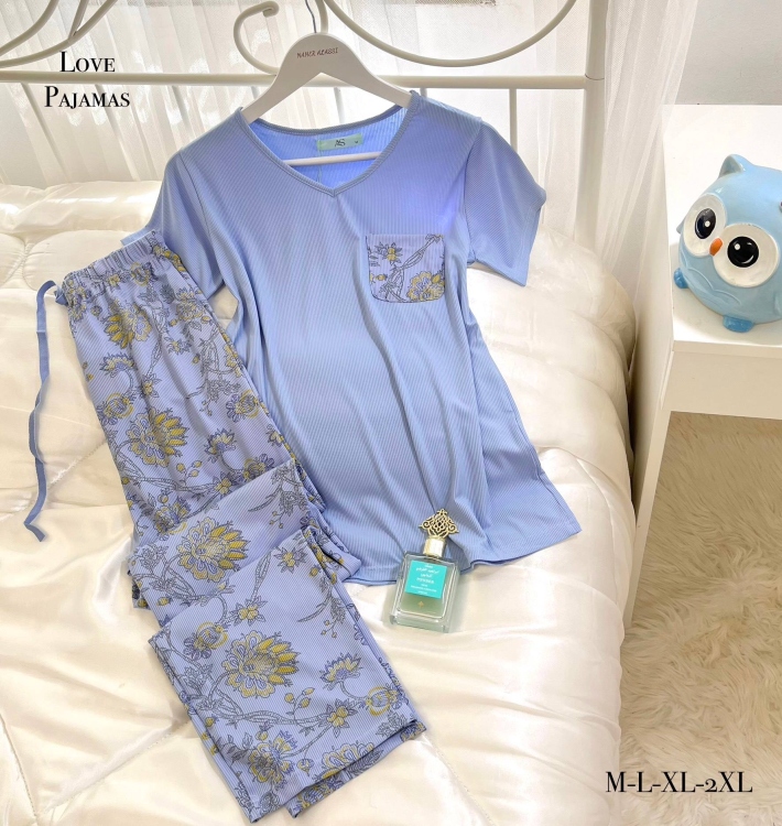 بيجامه بنطلون قطعتين محزز 204