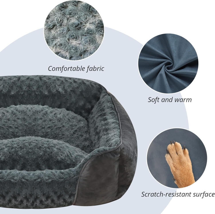 Anti-Anxiety Washable Anti-Slip Dog Beds Cat Beds, Dark Grey 