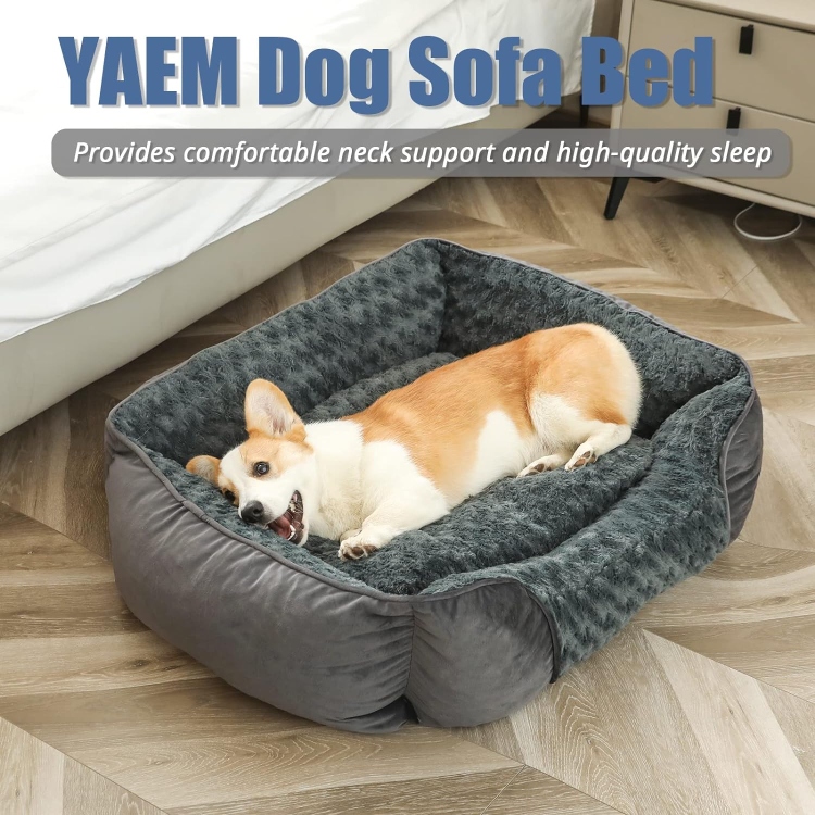 Anti-Anxiety Washable Anti-Slip Dog Beds Cat Beds, Dark Grey 