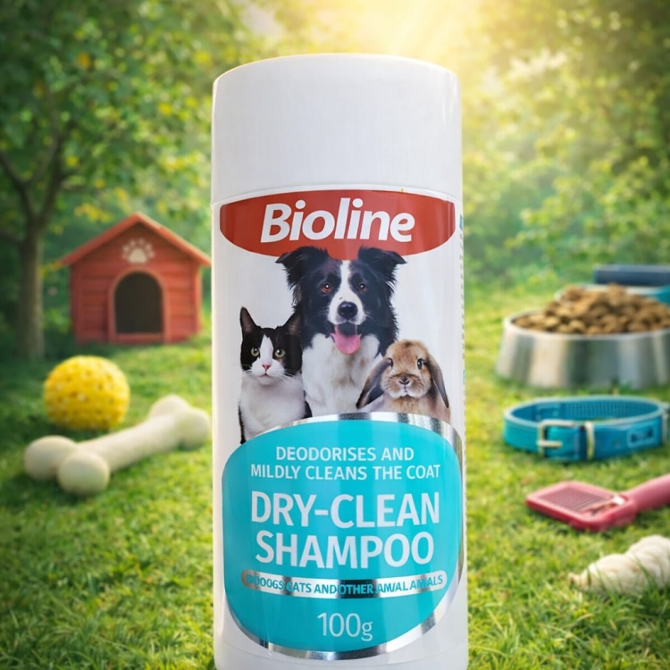 بودرة Bioline للتنظيف الجاف للقطط 100غم