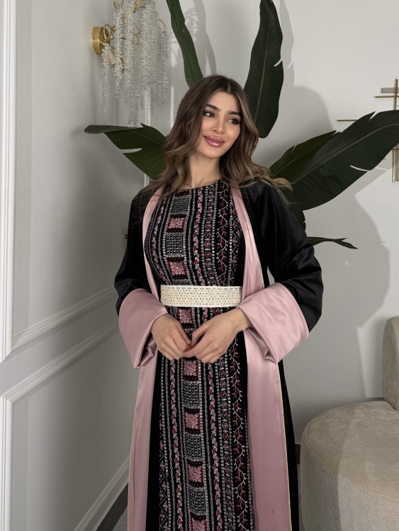 Luxury Velvet Bisht & Dress Set  embroidered فيروز