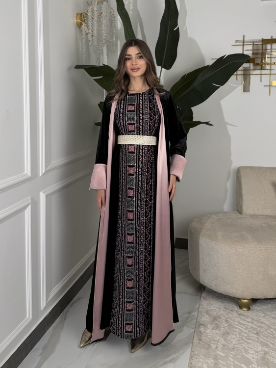 Luxury Velvet Bisht & Dress Set  embroidered فيروز