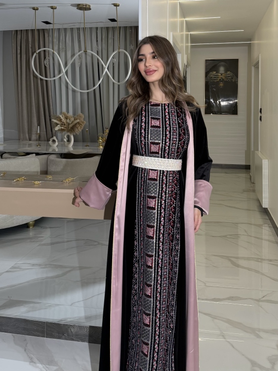 Luxury Velvet Bisht & Dress Set  embroidered فيروز