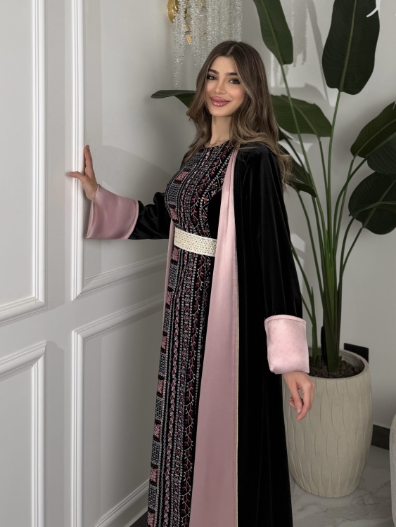 Luxury Velvet Bisht & Dress Set  embroidered فيروز