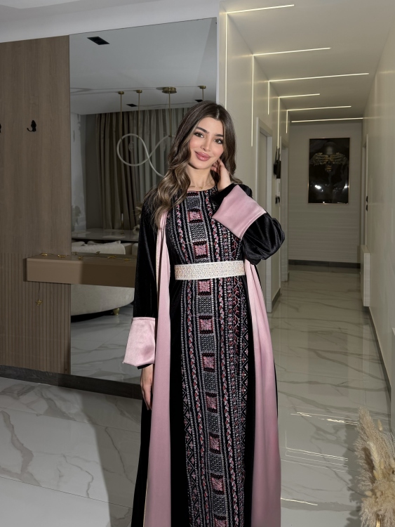 Luxury Velvet Bisht & Dress Set  embroidered فيروز