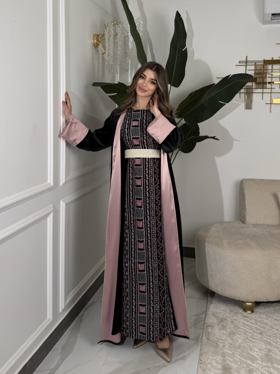 Luxury Velvet Bisht & Dress Set  embroidered فيروز
