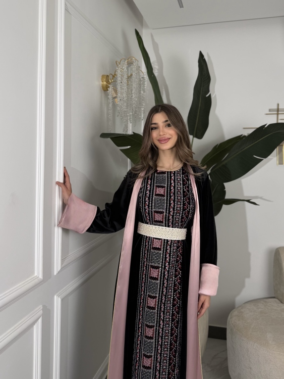 Luxury Velvet Bisht & Dress Set  embroidered فيروز