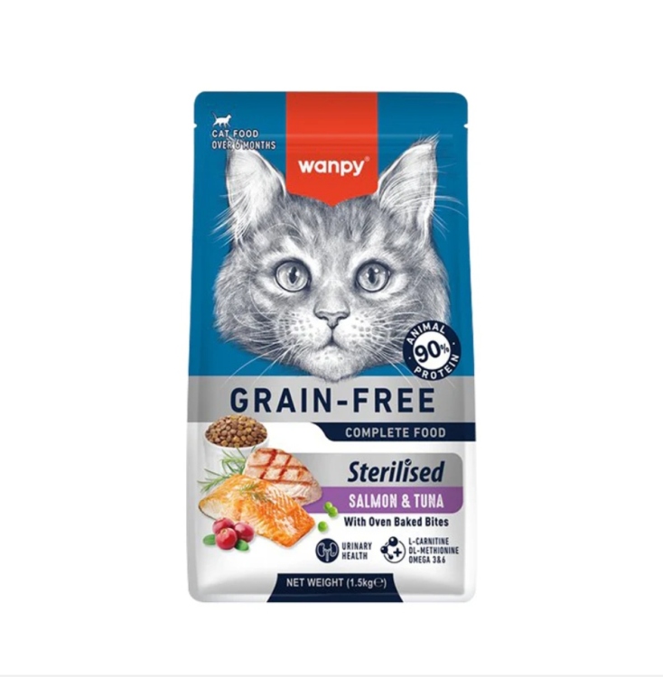 وانبي معقم سمك سلمون وتونا فائق الجودة للبالغين، خالٍ من الحبوب