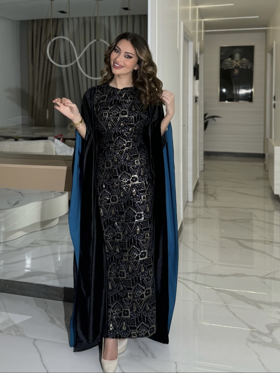 جلابية ملاك( نقشة ١)Batwing Sleeve Long Dress