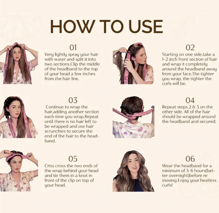 Ellitina, 5pcs No Heat Overnight Hair Curlers & Luxury Satin Sleep Bonnet 