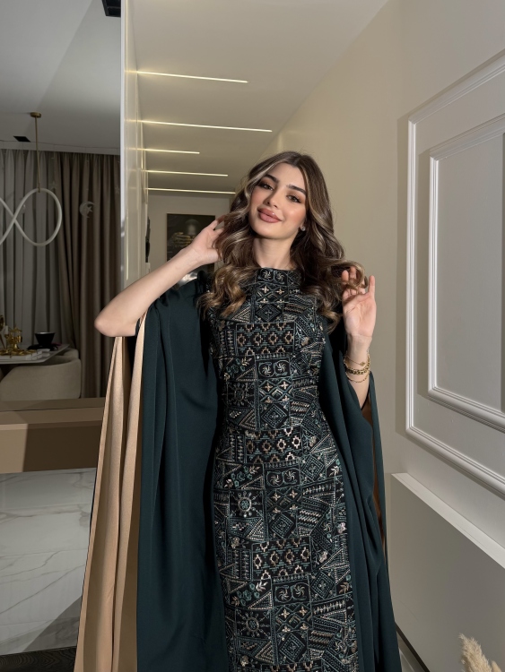 جلابية ملاك( نقشة 2) Batwing Sleeve Long Dress