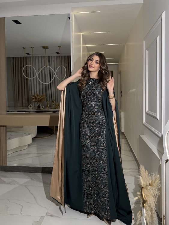 جلابية ملاك( نقشة 2) Batwing Sleeve Long Dress