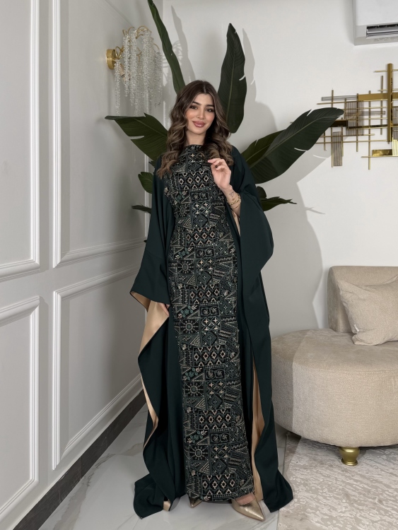 جلابية ملاك( نقشة 2) Batwing Sleeve Long Dress