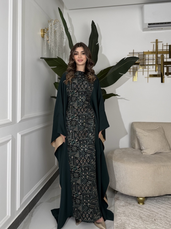 جلابية ملاك( نقشة 2) Batwing Sleeve Long Dress