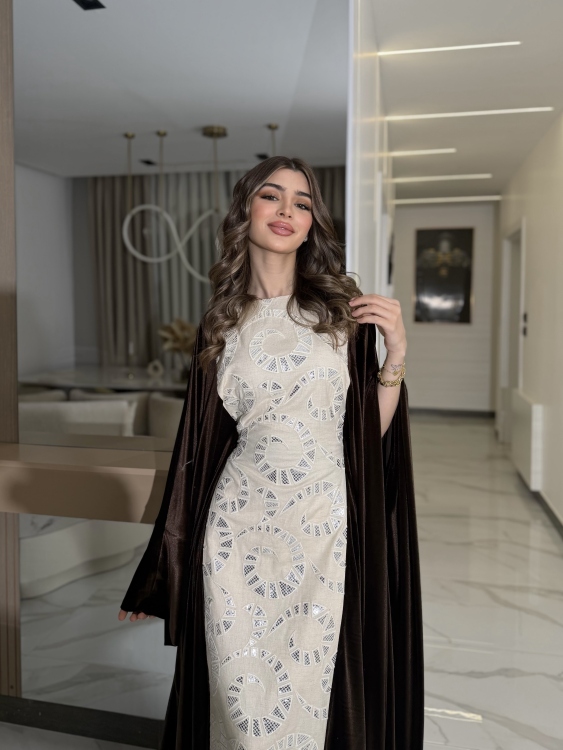 جلابية ملاك( نقشة 2) Batwing Sleeve Long Dress