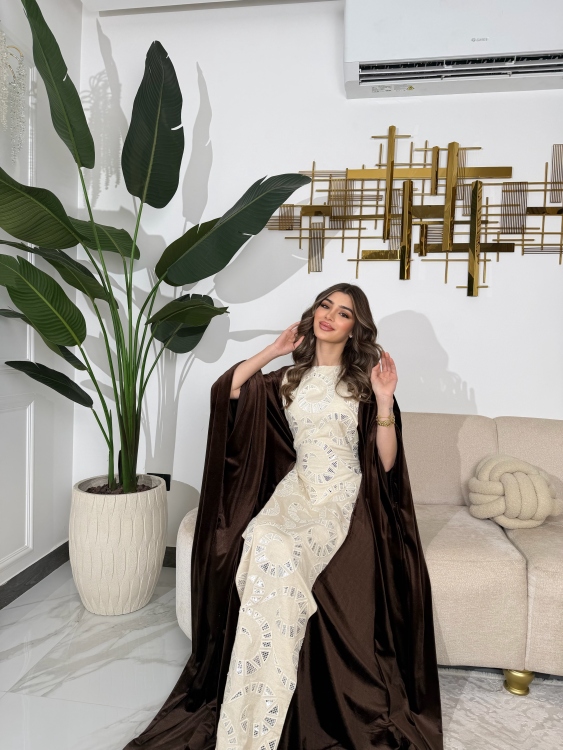 جلابية ملاك( نقشة 2) Batwing Sleeve Long Dress